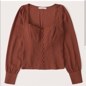 Abercrombie and Fitch Long-Sleeve Button-Through V-Neck Top